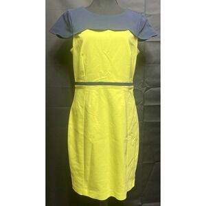 Badgley Mischka Scallop‎ Detail Sheath Dress Sz 12 Navy Accents